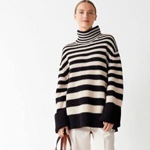 & Other Stories Black and Cream Striped Oversized Turtleneck Knit Size S
